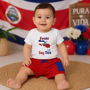 Set de Mameluco y Short Harem Rojo Soy Tico Mapa y Nombre