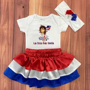 Conjunto Vincha Mameluco La Tica Más Linda y Falda Brillante
