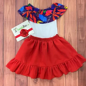Conjunto de Vincha Falda Roja y Mameluco Campesino Típico Colores de mi Tierra