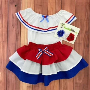 Traje Típico Azul, Blanco y Rojo con Vincha Camila