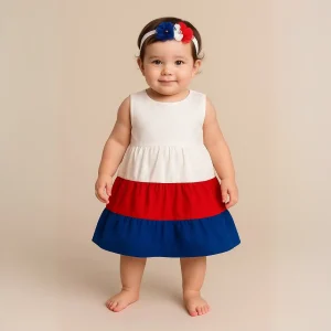 Vestido Asha Blanco Azul y Rojo
