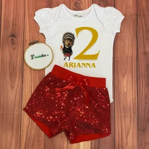 Set de Mameluco con mangas Bombachas y Short Rojo de Lentejuelas alusivo a Ash de Sing