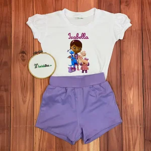 Set de Short Gigi Lila y Mameluco con Mangas Bombachas Alusivo a Doctora Juguetes