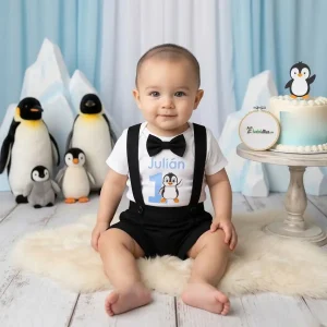 Set de Short y Mameluco alusivo a Pingüino