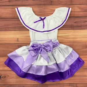 Traje Típico Blanco Lila y Morado con Cinturón Morado