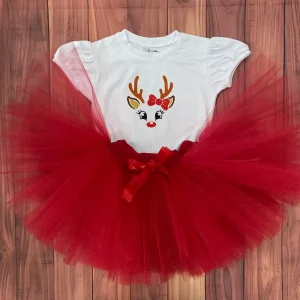 Set de Tutu Rojo y Mameluco con Mangas Bombachas de Reno 2