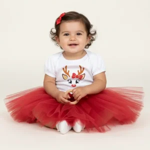 Set de Tutu Rojo y Mameluco con Mangas Bombachas de Reno