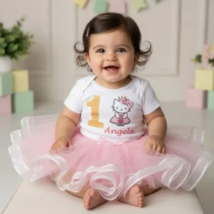 Set de Tutu Rosado y Mameluco alusivo a Hello Kitty