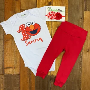 Set de Vincha, Leggins y Mameluco alusivo a Elmo