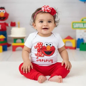 Set de Vincha, Leggins y Mameluco alusivo a Elmo