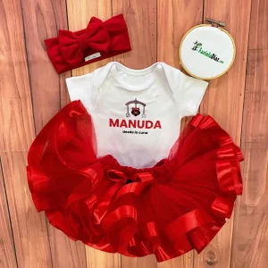 Set de Vincha, Tutu Rojo y Mameluco Manuda Desde la Cuna
