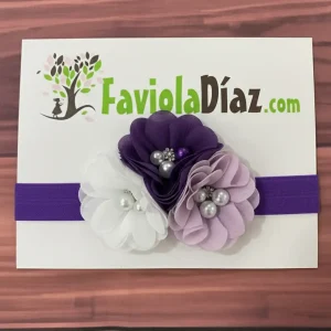 Vincha Adelyn Morada con Flores Blanca Lila y Morado