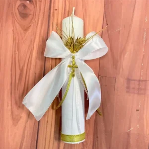 Vela Capitolio Blanca y Dorado con Lazo Espiga