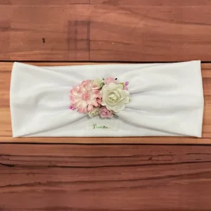 Vincha Turbante Blanca y Rosada con Flores Brenda