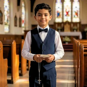 Conjunto Azul Marino Para Niño de Primera Comunión con Pantalón, Camisa y Chaleco