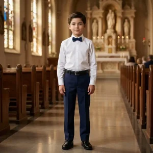 Conjunto Blanco y Azul Marino Para Niño de Primera Comunión con Pantalón y Camisa
