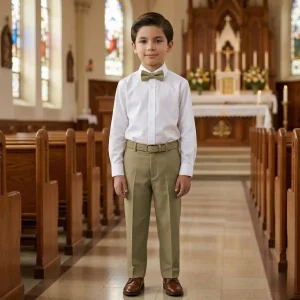 Conjunto Blanco y Beige Para Niño de Primera Comunión con Pantalón y Camisa