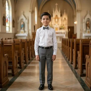 Conjunto Blanco y Gris Para Niño de Primera Comunión con Pantalón y Camisa