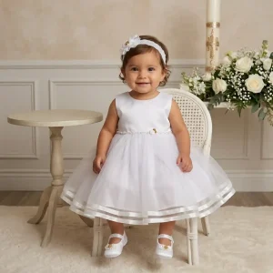 Vestido Blanco y Dorado Cristal