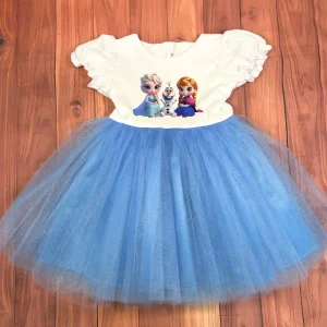 Vestido Celeste con Mangas Bombachas Alusivo a Frozen