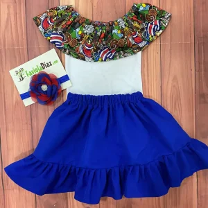 Conjunto de Vincha Roja y Azul, Falda Azul y Mameluco Campesino Típico Mi Tierra Viva